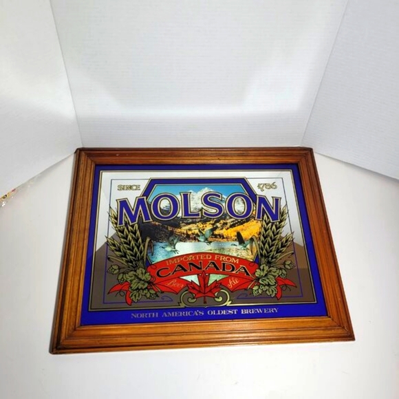 Vintage Molson Beer Framed Mirror Canada Ale North Americas Oldest Brewery - Picture 3 of 8